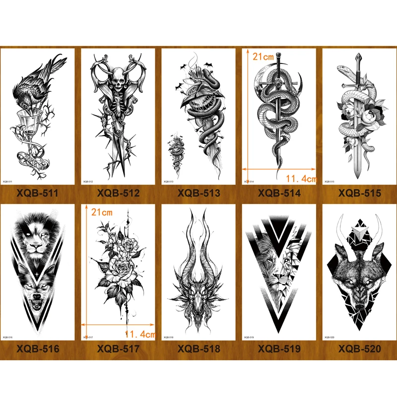 10Styles Crow/lion/Snake/sword/flower  Waterproof Temporary Tattoos Men Flash Tatoo Stickers Tattoo Body Art Henna Fake Tattoos