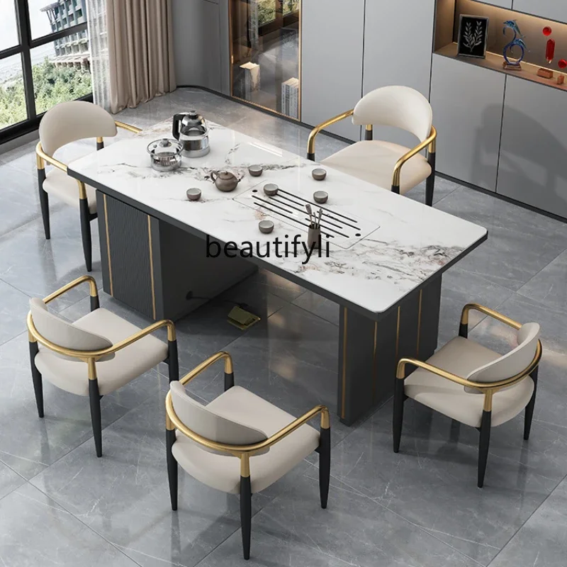 Light Luxury Stone Plate Tea Table Chair Combination Tea Table Office Integrated Kung Fu Tea Brewing