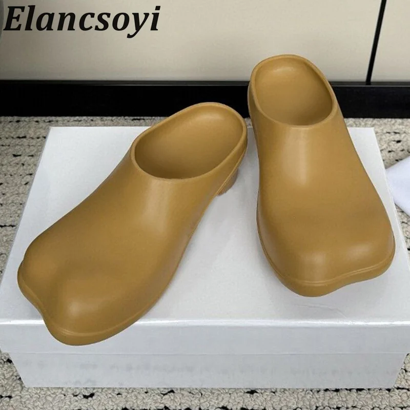 

Summer Thick Bottom Closed Toe Solid Color Slippers Women Rubber Split Toe Lazy Mules Female Outdoor Leisure Vacation Beach Shoe