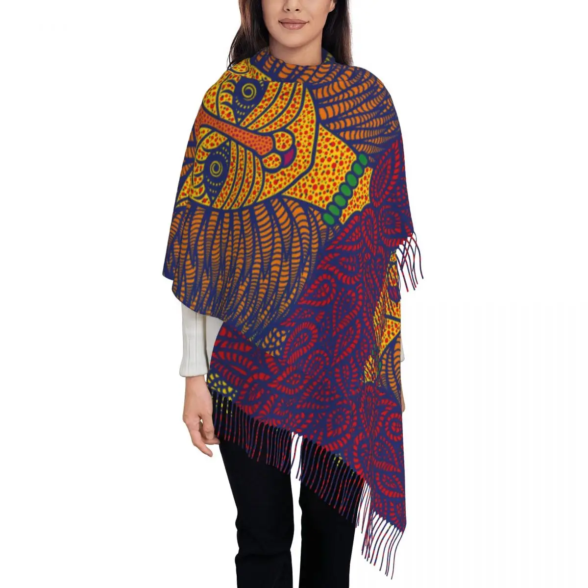 Custom Yayoi Kusama Self-Portrait Tassel Scarf Women Soft Abstract Art Shawl Wrap Lady Winter Fall Scarves