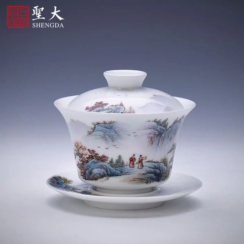 |of three just tureen hand-painted ceramic famille rose mountain play bubble bowl is all hand jingdezhen kung fu tea set