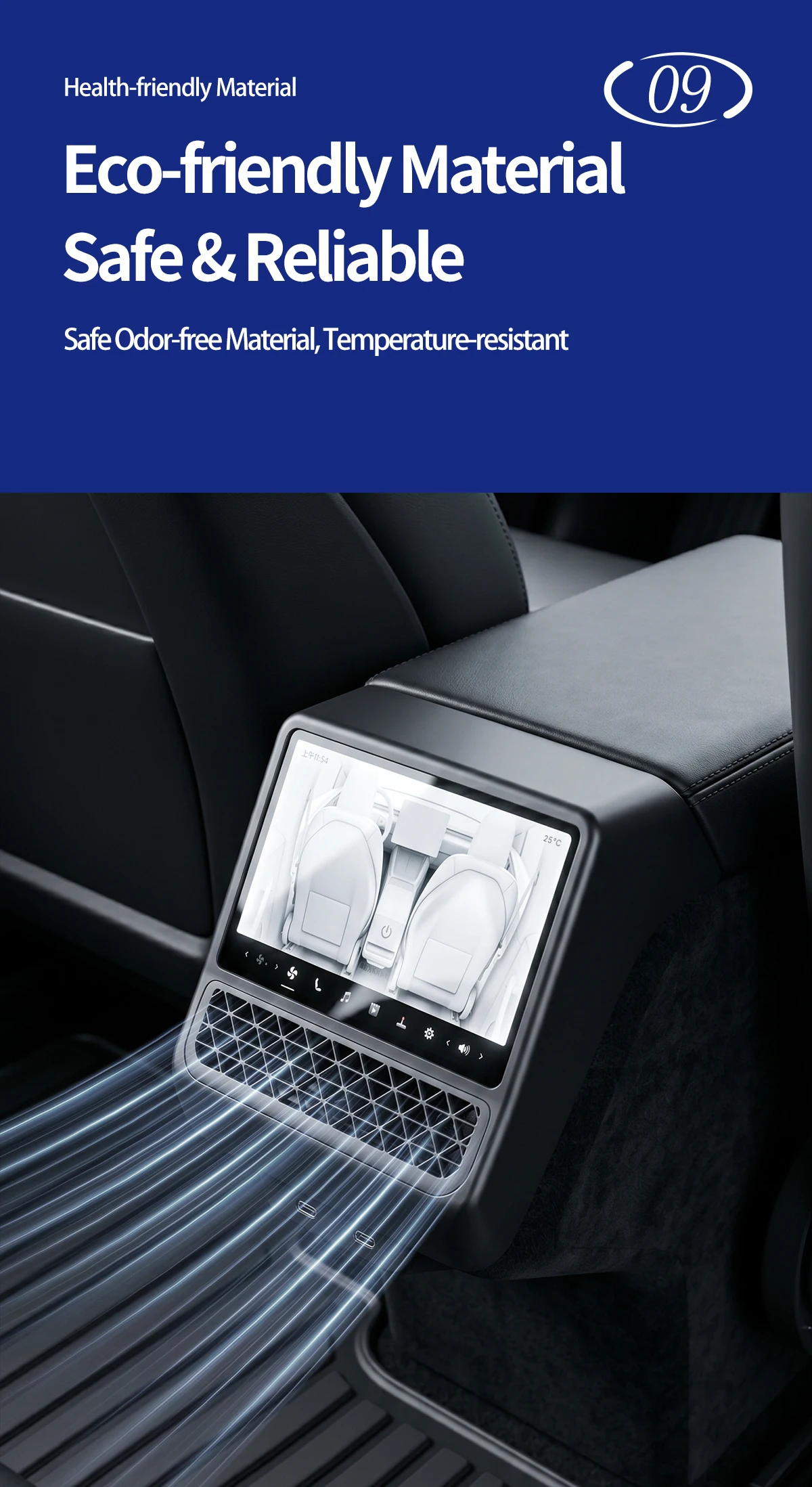 Für Tesla Model Y/YLJuniper Model 3 Highland Auto-Rücksitzmittelkonsolen-Luftauslassabdeckung + Displayschutzfolie aus gehärtetem Glas Zubehör – Detail 10