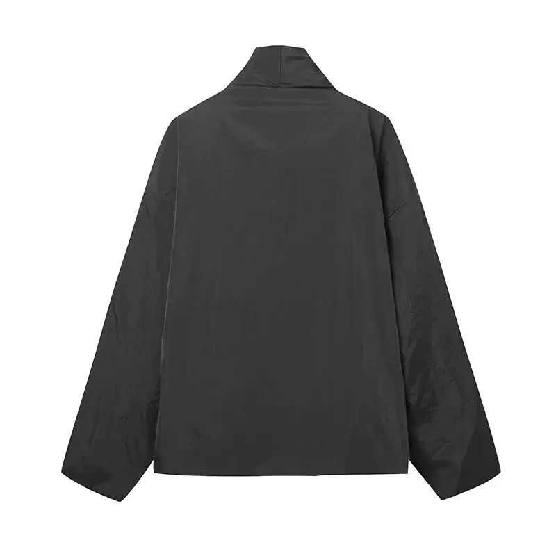 여성용 솔리드 재킷 여성용 긴 소매 기모노 하이 스트리트 레이스 업 숏 코트 가을 겨울 레저 데일리 통근 아우터웨어