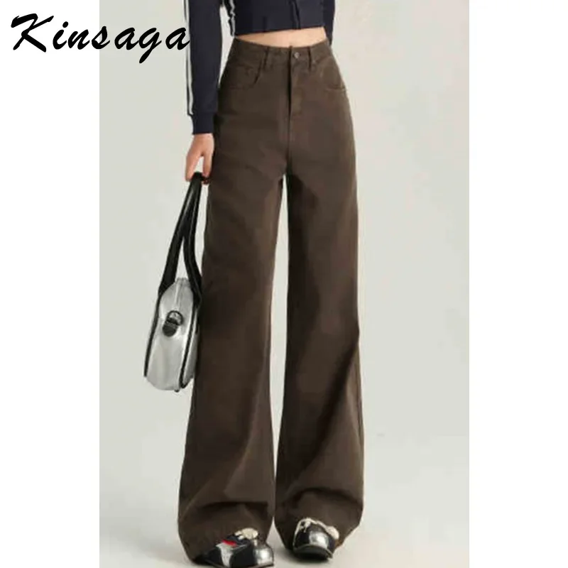 Women's American multi-color wide-leg jeans women's high-waisted slimming  straight leg floor pants