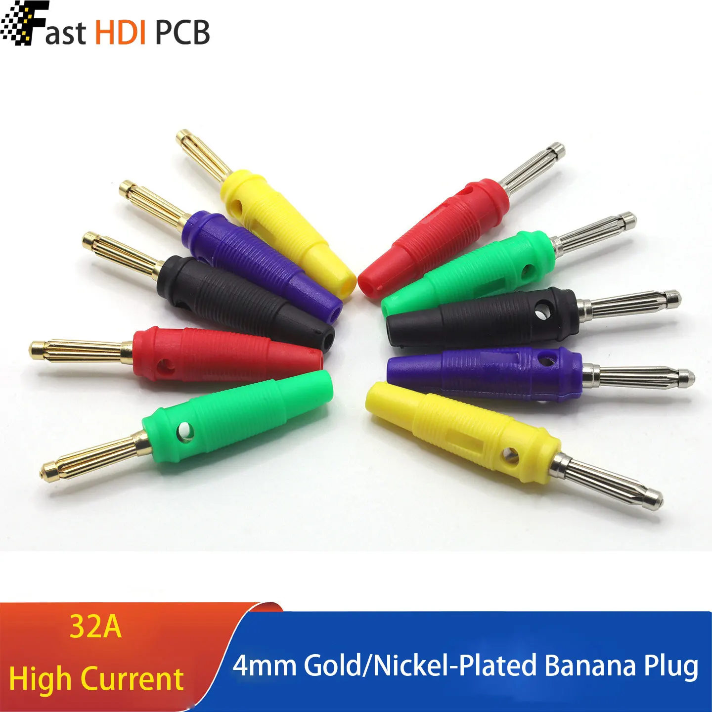 4mm Stackable Banana Plug Solderless Screw Type Hexagonal High Current 32A Gold/Nickel Plated for Speaker Amplifier Test Lead