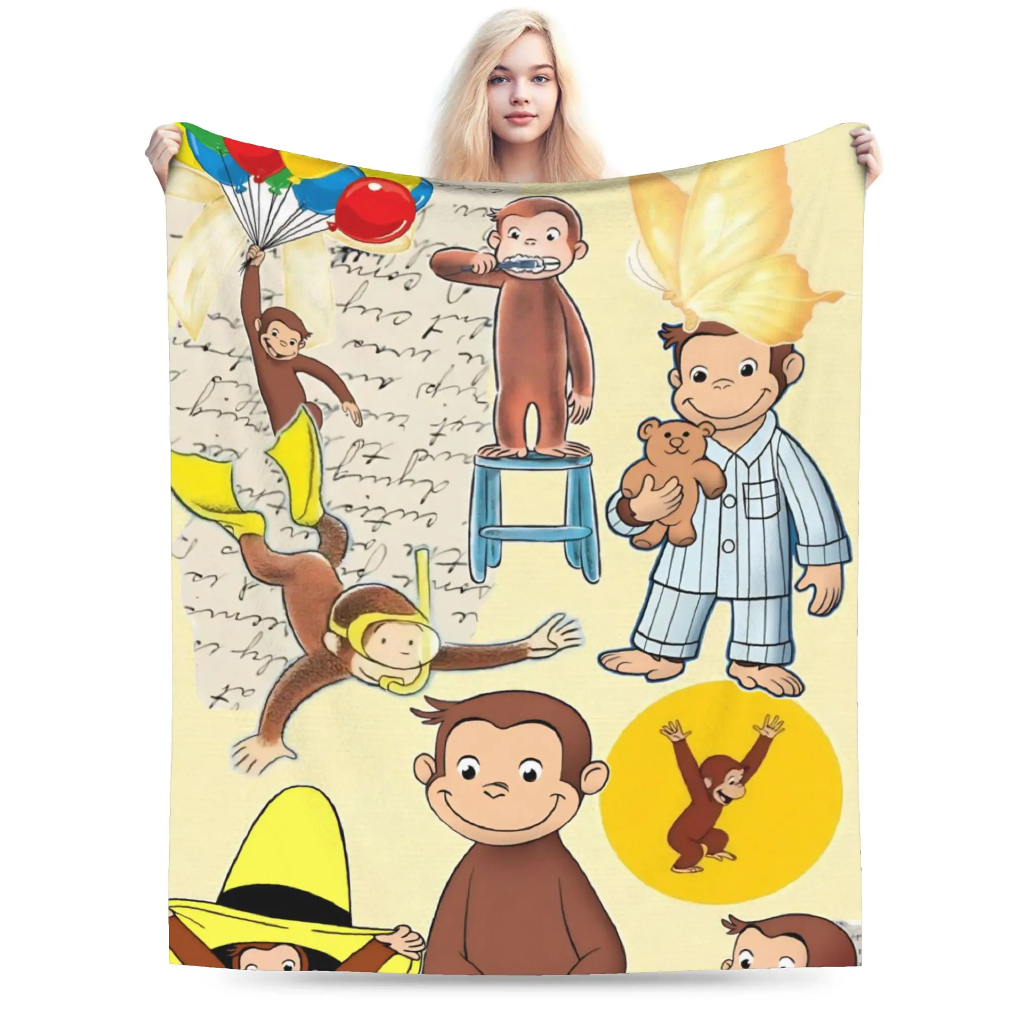 Super Soft Curious George African Monkey Throw Blanket Premium Flannel Fleece Lightweight  Bed Blanket Cozy Warm Blankets