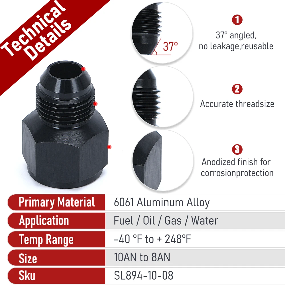 WLR RACING - 10AN AN10 AN-10 أنثى إلى 8AN AN8 AN-8 ذكر المخفض المناسب WLR-SL894-10-08-011