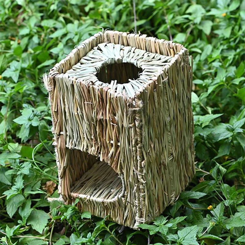 Foldable Woven Rabbit Cages Pets Hamster Guinea Pig Bunny Grass Chew Toy Mat House Bed Nest For Small Animal Rabbit Accessories