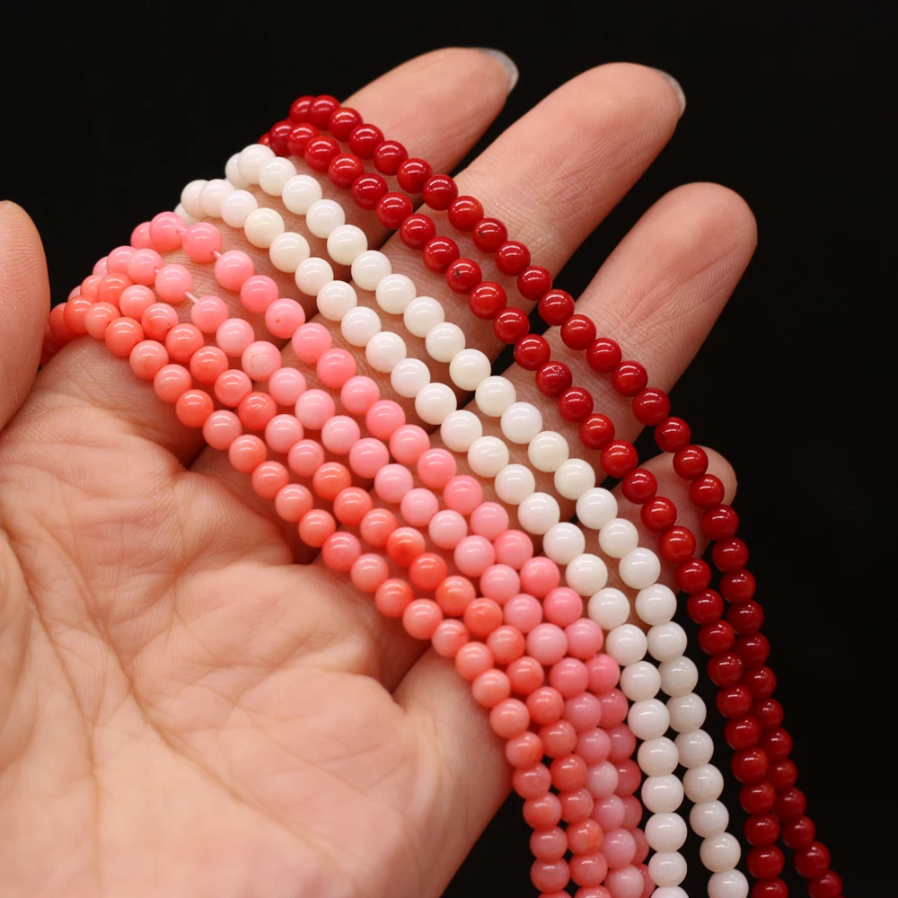 4mm Round Coral Beads Pink Orange Red Loose Spacer Beads for Jewelry Making Supplies DIY Women Necklace Bracelet Accessory 38cm