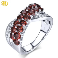 Natural Red Garnet Solid Sterling Silver Ring Rhodium Plated 3.2 Carats Genuine Birthstone Romantic Birthday Gifts Fine Jewelrys