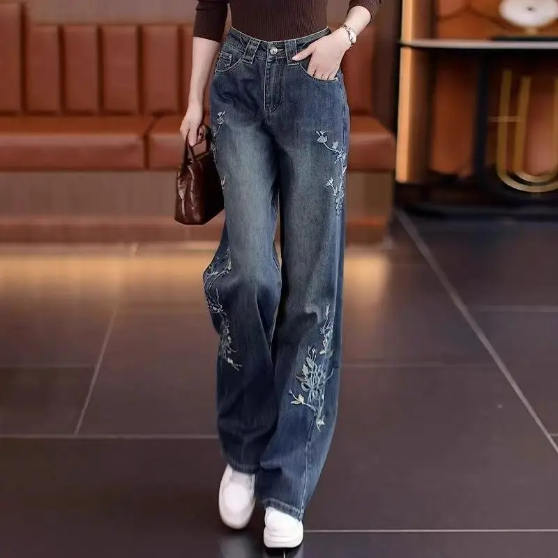 

Denim Pant Women Jeans Vintage Long Pants Slim Fit High Waist Straight Trousers Y2k Streetwear Elegant Splice Work Casual 2026