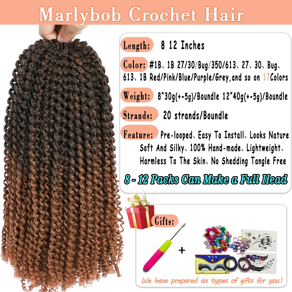Marlybob Synthetic Crochet Hair 8 12 Inch Deep Water Wave Afro Jerry Curl Twist Braids Hair Kinky Curly Crochet Hair Extentions