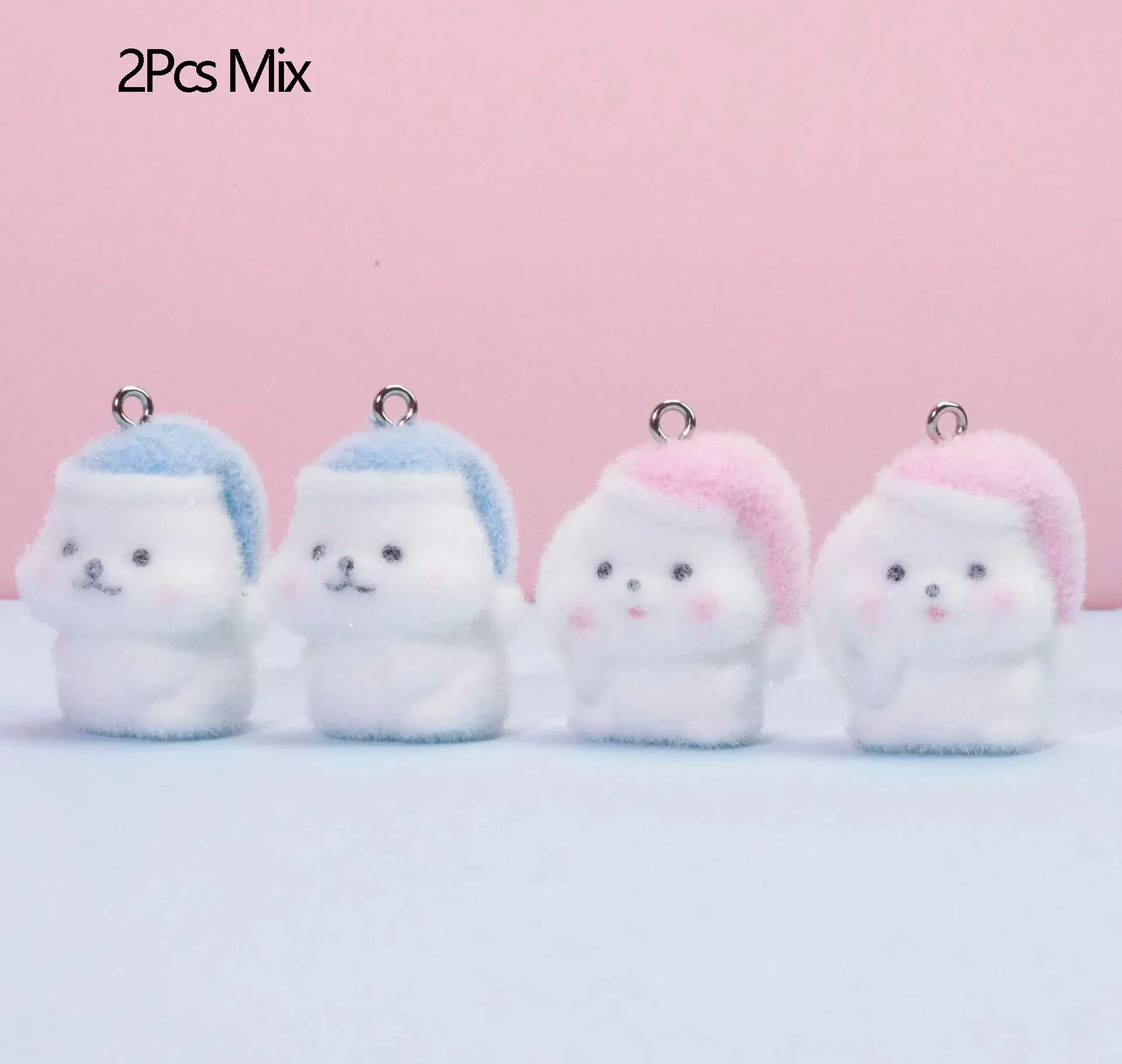 20Pcs 3D Resin Flocking Bunny Charms Moon Hat Rabbit Doll Pendant for Necklace Keychain Making DIY Jewelry Accessories Wholesale