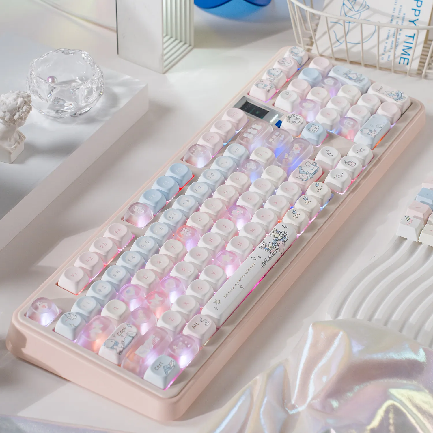 MAIMOOO Magic Cat Keycap MOA Cherry Profile Blue Pink Cute Kitten PBT Custom Keycaps for 68/75/87/98/108 Mechanical Keyboard