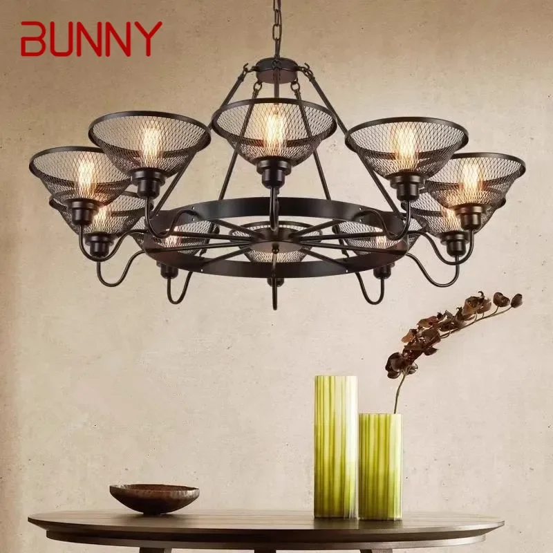 BUNNY American Retro Pendent Lamp Industrial Wind Living Room Restaurant Loft Clothing Store Cafe Bar Box Homestay Chandelier