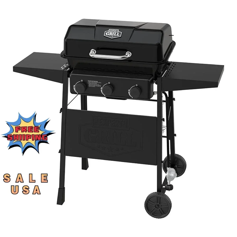 

3 Burner Propane Gas Grill 27 450 Square Meters Black Outdoor Grill 47.04 X 22.36 X 41.53 Inches