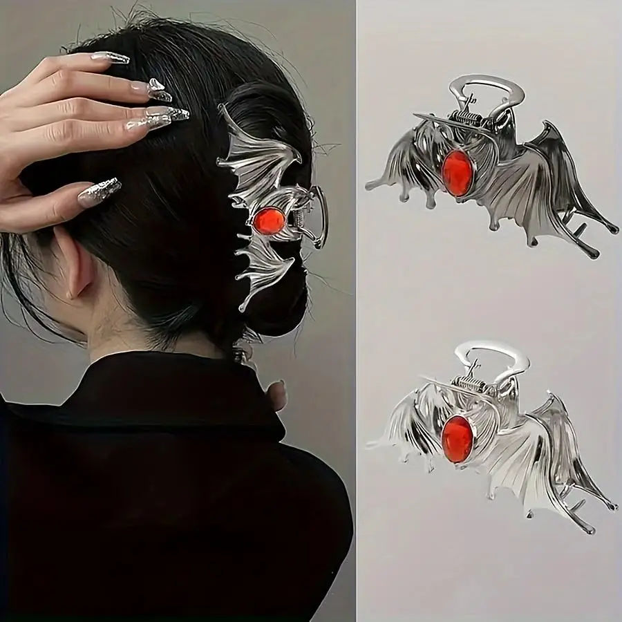 

1PC Halloween Hair Accessories Bat Scratch Ruby Inlaid Hair Clip Shark Clip Dark Headdress