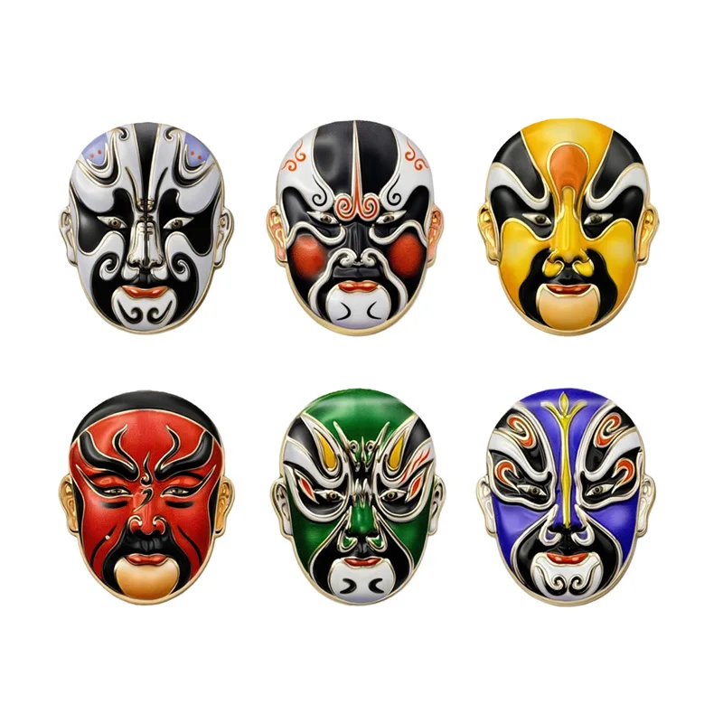 Beijing Opera Mask Brooch Chinese Traditional Culture Alloy Pin Creative Badge Unisex Decor for Bag Hat Clothing DIY Gift