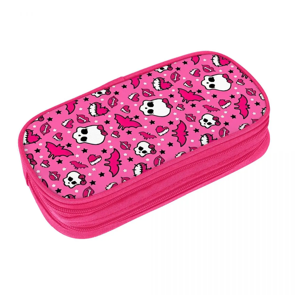 Fun Monster High Pretty Pink Pattern Pencil Cases Pencil Pouch Pen Holder for Student Large Storage Bag Office Zipper Stationery