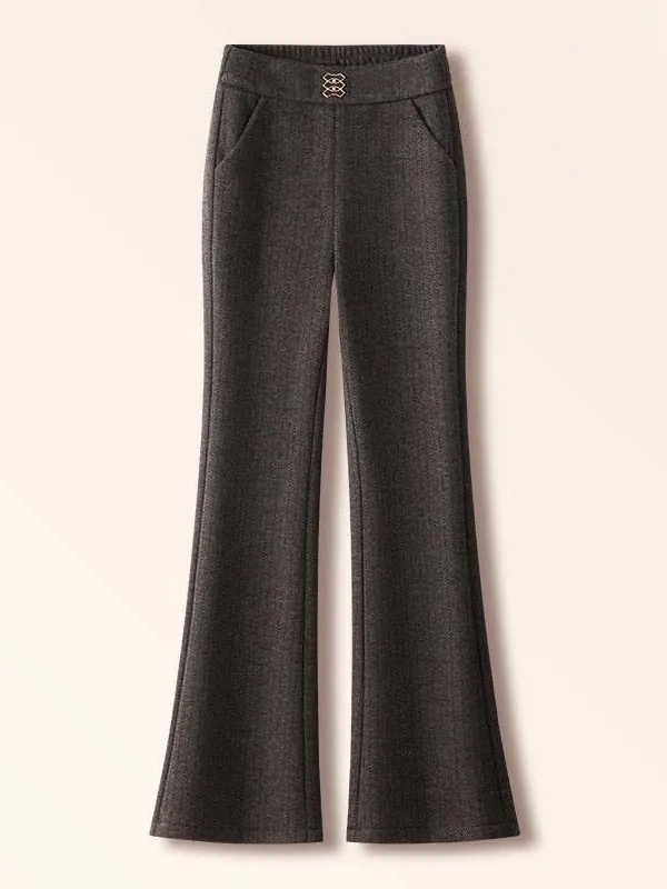Thickened Woolen Fleece Lined Bell Bottom Pants Loose Casual Trousers for Middle Aged And Elderly Autumn Winter New Style