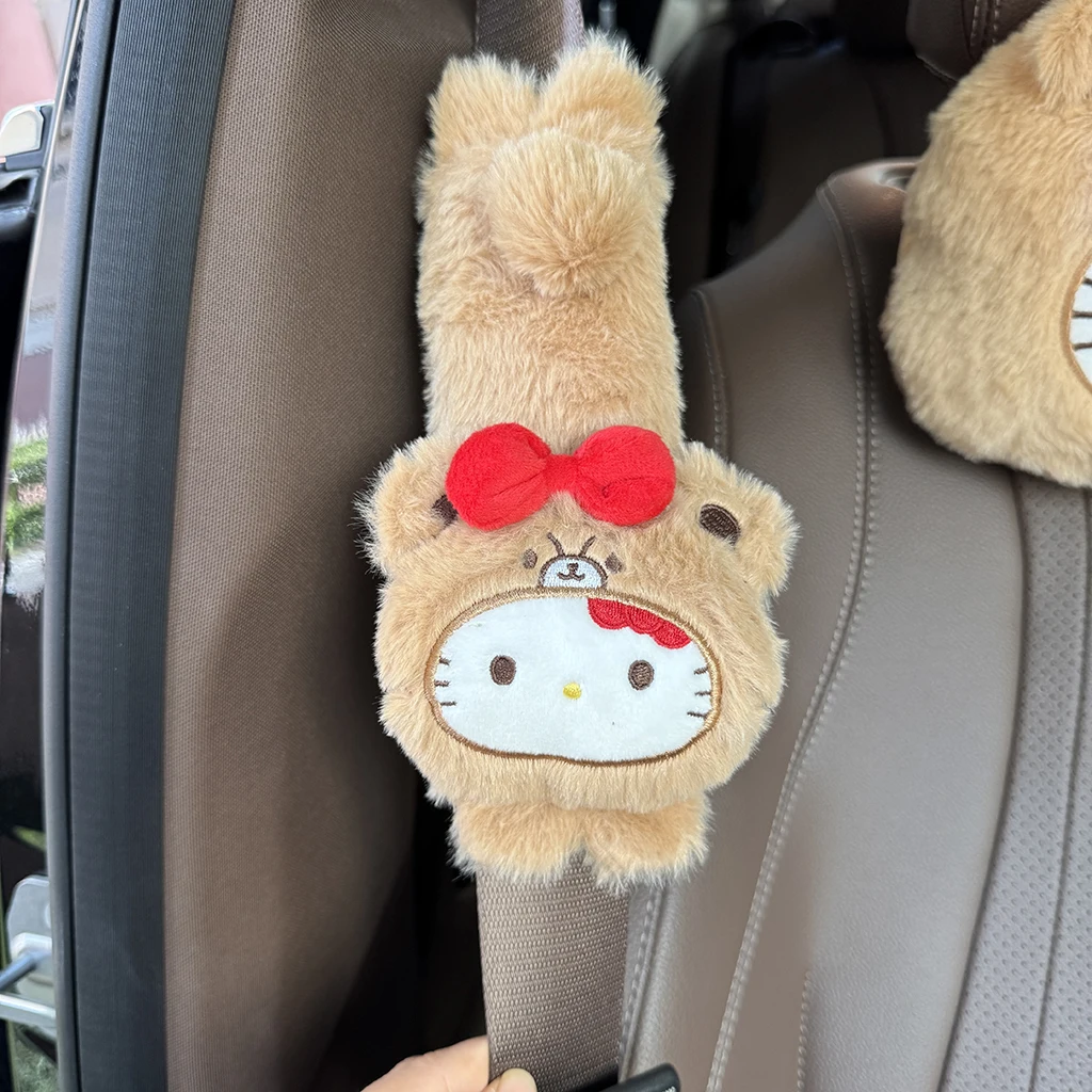 サンリオ ハローキティ 車用ヘッドレスト 安全シートベルトカバー かわいい和風バッククッション ぬいぐるみ ハローキティ 車の装飾ギフト