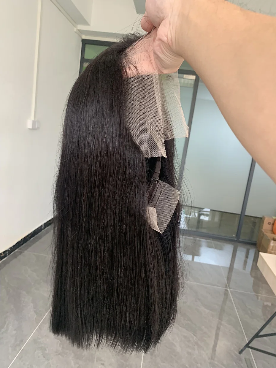 Peluca Frontal de encaje transparente vietnamita cruda virgen 250%, cabello humano 13x4 Bob, nudos blanqueados prearrancados, peluca de cabello humano para mujeres