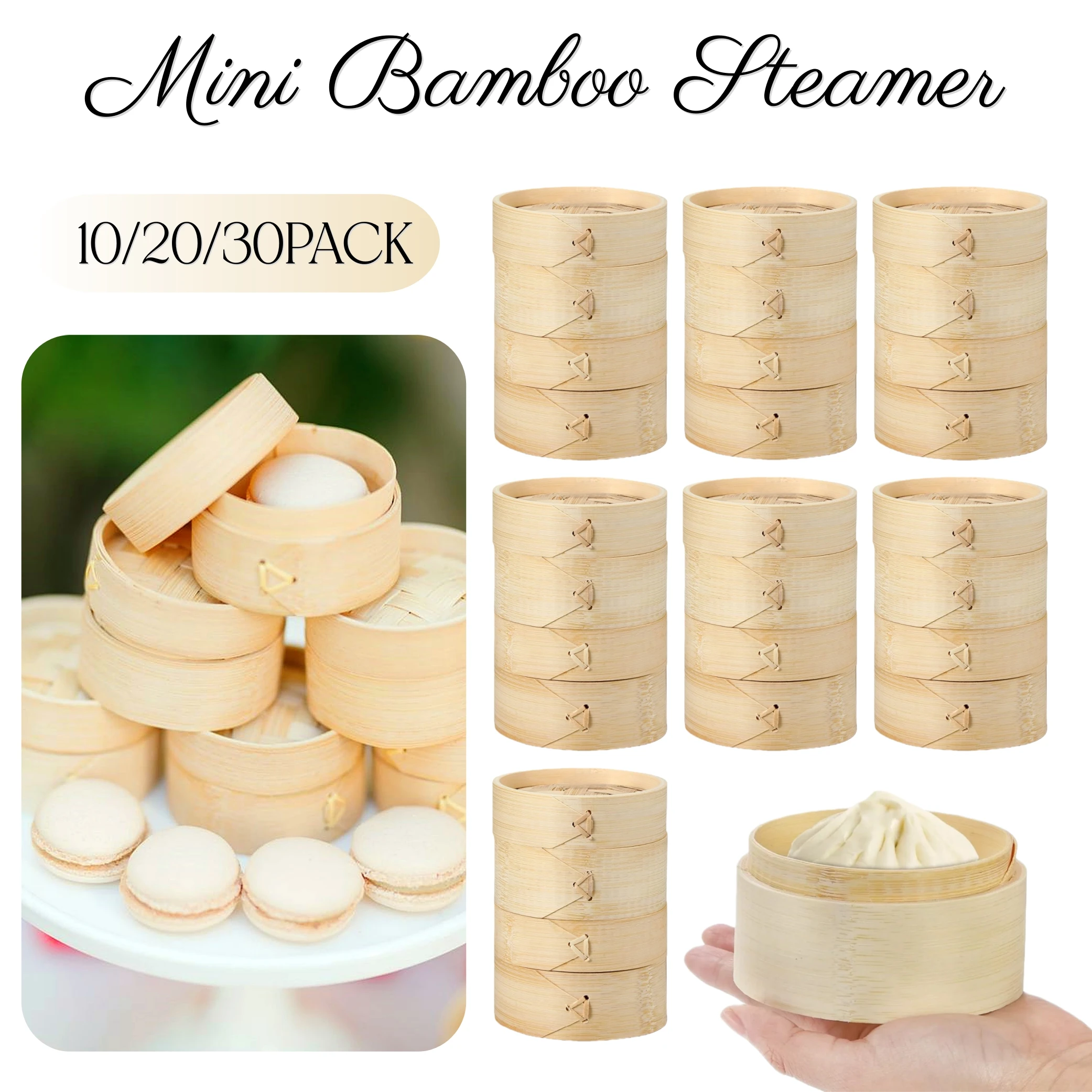 

10-30Pack 3 In Mini Bamboo Steamer Appetizer Display Catered Event For Wedding Favor Little Dumpling Party Baby Shower Birthday