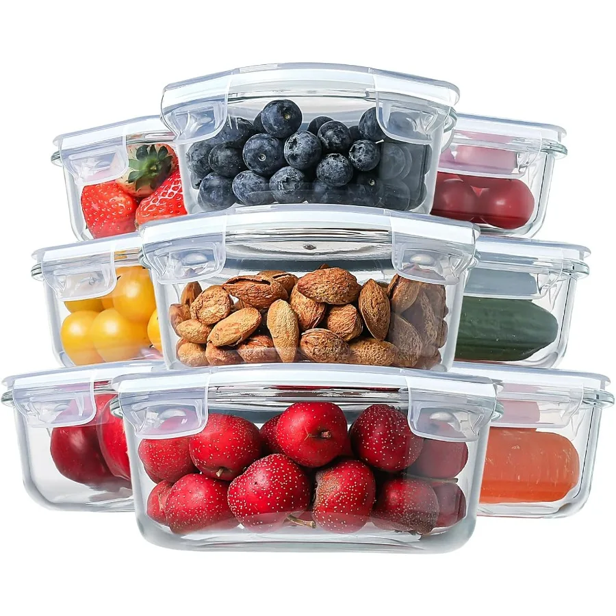 

HOMBERKING Glass Food Storage Containers with Lids [18 Piece] Meal Prep Containers Airtight Lunch Bento Boxes 9 lids 9 Containe