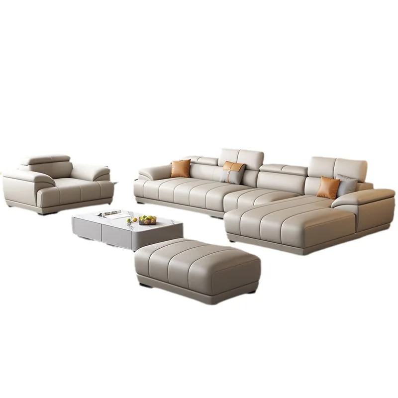 

First layer cowhide corner L-shaped leather sofa modern simple living room size apartment piano keys cream style sofa