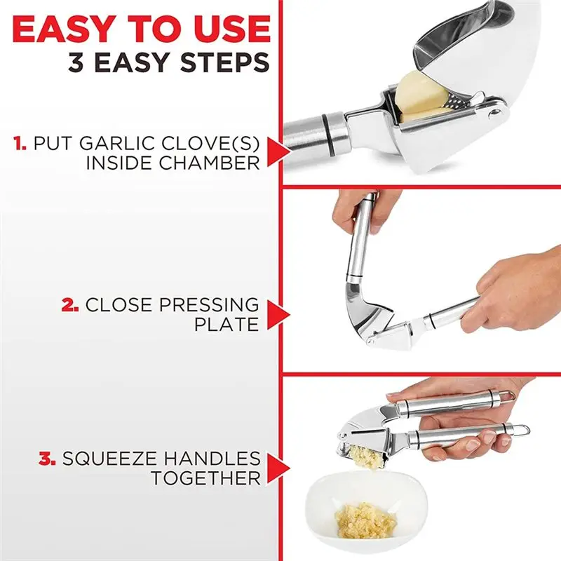 A75K  Stainless Steel Mincer and Crusher with Silicone Roller Peeler. Rust Proof, Easy Squeeze, Dishwasher Safe