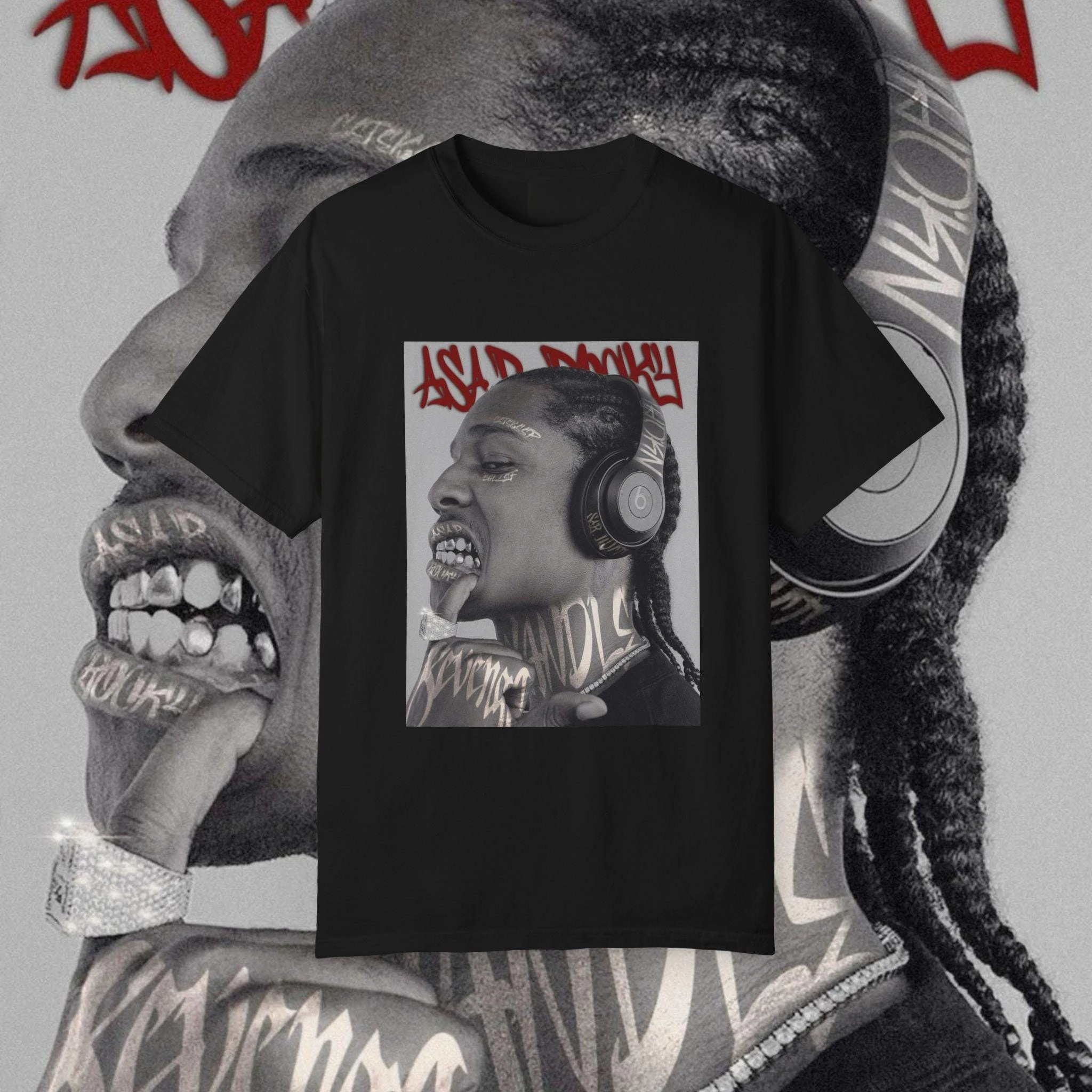 

2025-26 Лето Asap Rocky Hip Hop 100% Хлопок Футболка с принтом Рукав Рубашка Унисекс Мужчины Женщины Черный Круглый вырез Повседневная Дышащая Y2k