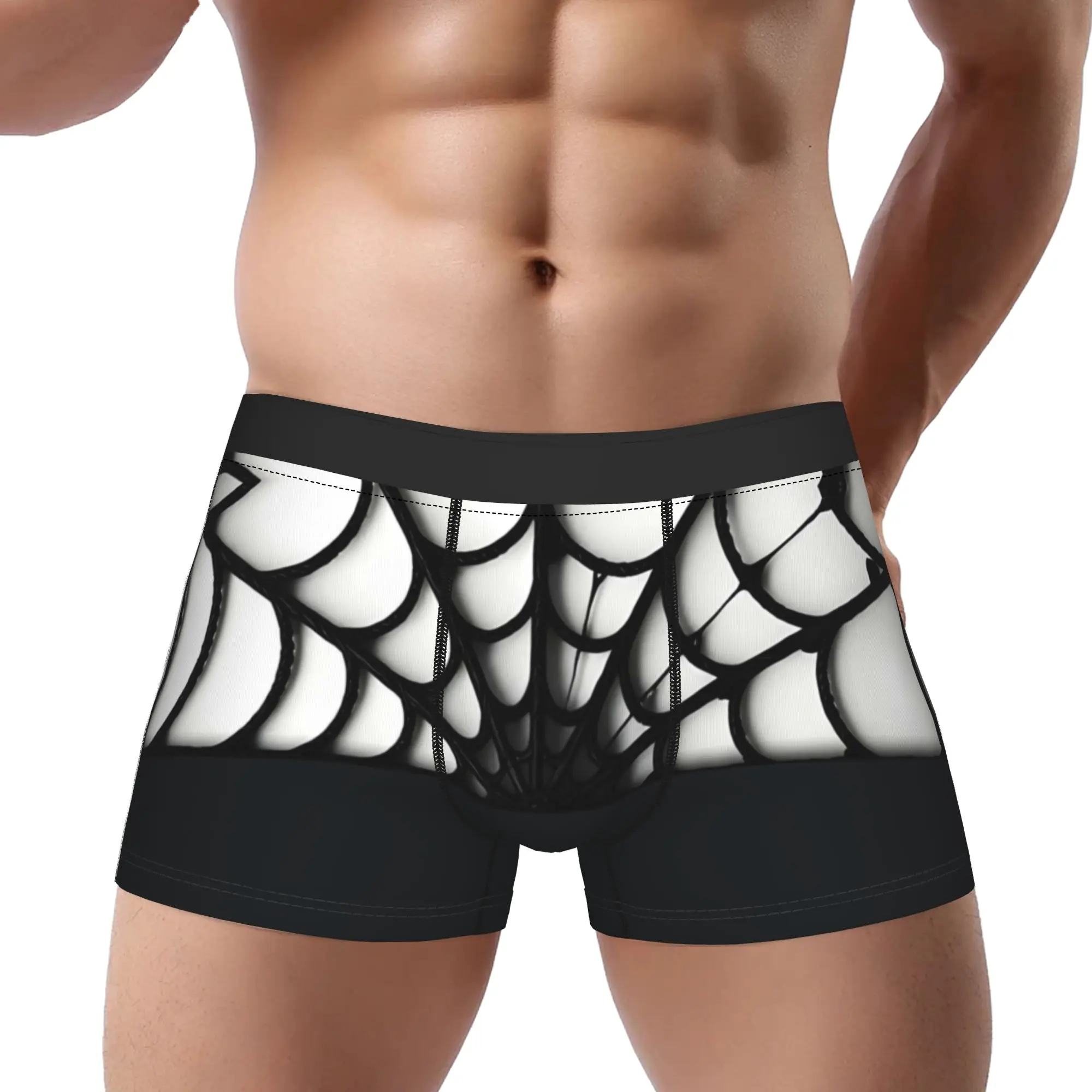 Black White Spider Web Dark Pattern  Underpants Breathbale Panties Men's Underwear Comfortable Shorts Boxer Briefs