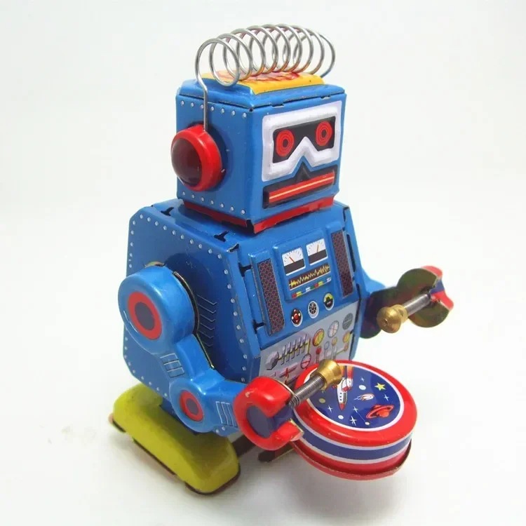 Metal Walking Tin Band Robot Toy for Kids, coleção clássica, Clockwork retro, brinquedos mecânicos, Clockwork, presente de Natal, engraçado