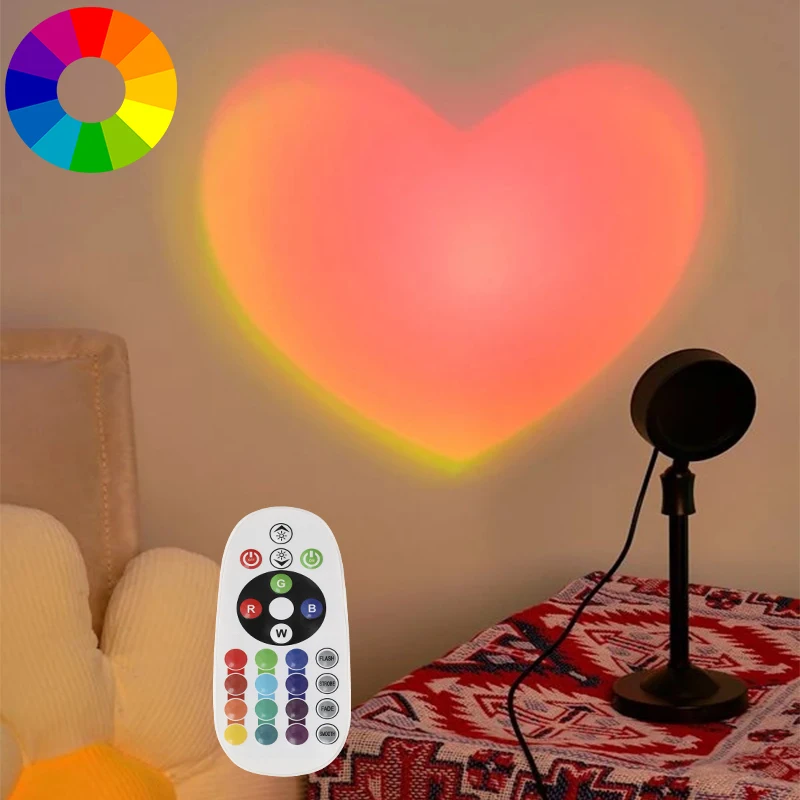 2022 Sunset Light Love Projection Night Light Sunset Projection LED Desk Lamp Bedroom Atmosphere Rainbow Light Decorative Light