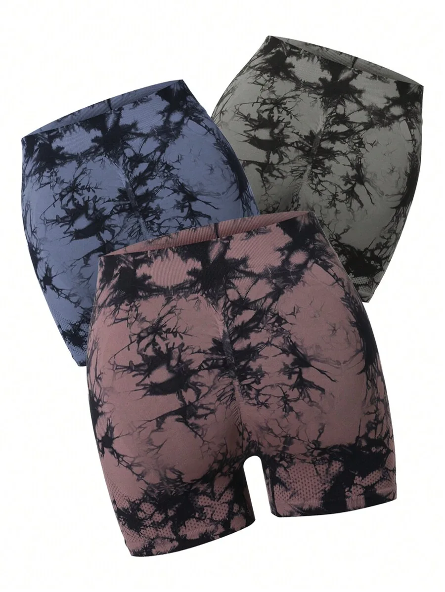 Plus Size Fit Tie Dye Yoga-Shorts für Damen, hohe Taille, pfirsichfarbener Po, Workout, eng, dehnbar, Fitness, Laufen, sportlich, modische Shorts – Detail 4