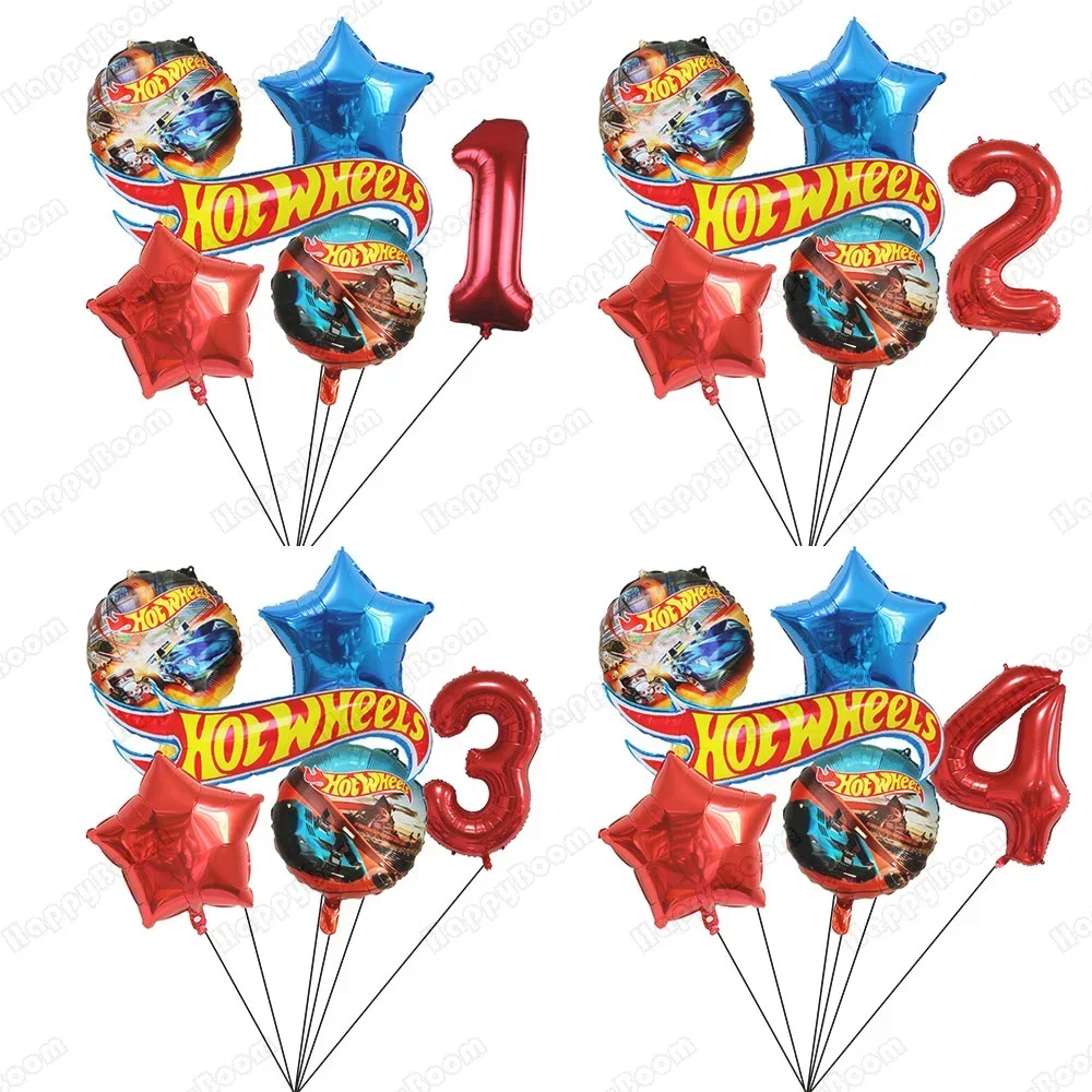 1 Juego de Globos de Cumpleaños Hot Wheels, Decoración de Cumpleaños, Juego de Globos Rojos con Número de 32 Pulgadas, Globos de Autos Flamme para Niños y Niñas, Regalo