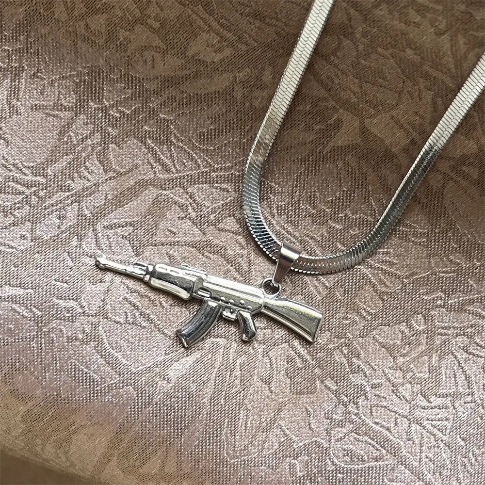 Stainless Steel Fashion Hip Hop Submachine Gun Pendant Necklace 2024 New Chain For Men Rapper Rock Choker Jewelry Accessories view 5