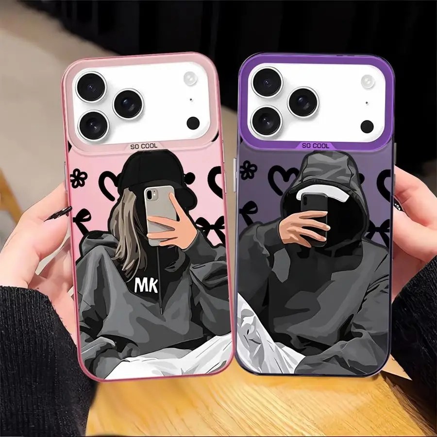 เคสสำหรับ iPhone 17Air 16 17 Pro Max 13 XS 14 XR 15 Plus 11 12 16e ฝาหลังโทรศัพท์ ลายคู่รักเท่ๆ