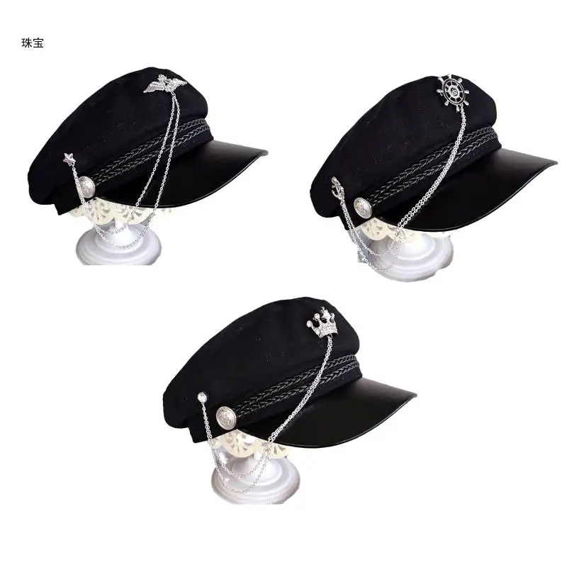 X5QE Niche Black Newsboy Hat Chain Painter Hat Hat Show Face Small All-match for Casual Daily Going out Street Strolling