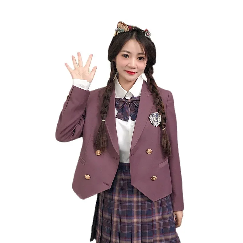 Jk Blazer Japans Uniform Twee Knopen Schoolmeisje Blazer Vrouwen College Stijl Pak Casual Zwart Top Geplooide Roze Rok Set