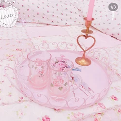 Round Storage Tray Home Living Room Coffee Table Tea Cup Storage Plate Iron Crafts Tray Aromatherapy Organizer Tray Home Decor