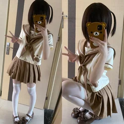 Japan Kawaii JK Uniform Sweet Cute Printed Sailor Collar Patchwork Short-sleeved Shirt Mini Pleated Skirt Two Piece Set Women