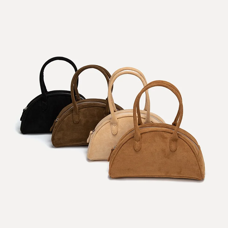 

Korean handbag women's autumn and winter temperament retro suede Boston bag handbag large capacity bowling ball