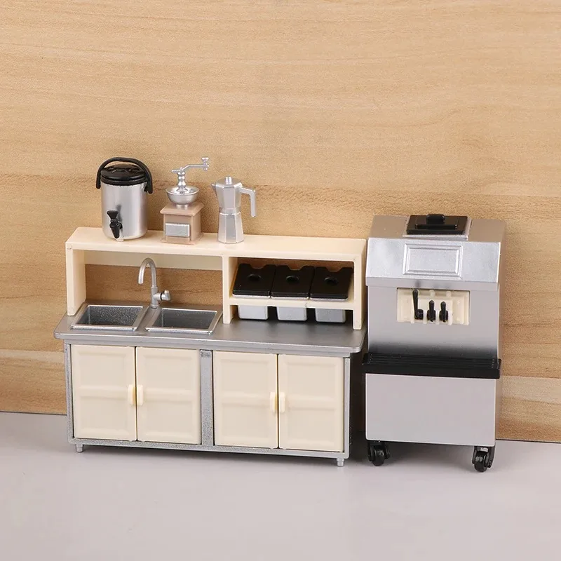 1:12 Dollhouse Miniature Beverage Shop Workbench Simulation Blender Coffee Grinder Toaster Oven Ice Cream Machine Model DIY Toys