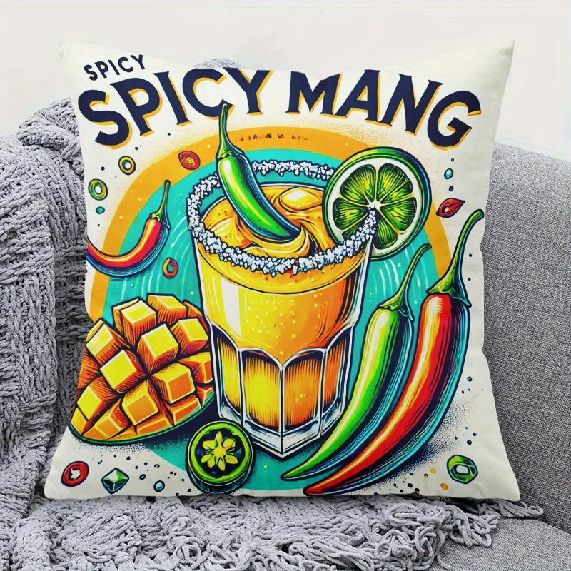 Spicy Mango Margarita Pillowcase, Colorful Cocktail Cushion Cover, Summer Fruit Drink Home Decor for Sofa Bedroom Living Room