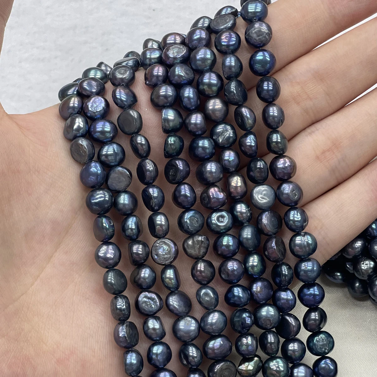 7‑8mm Irregular Black Baroque Freshwater Pearls 36CM Strand Natural Loose Beads for DIY Necklace Bracelet Jewelry Making