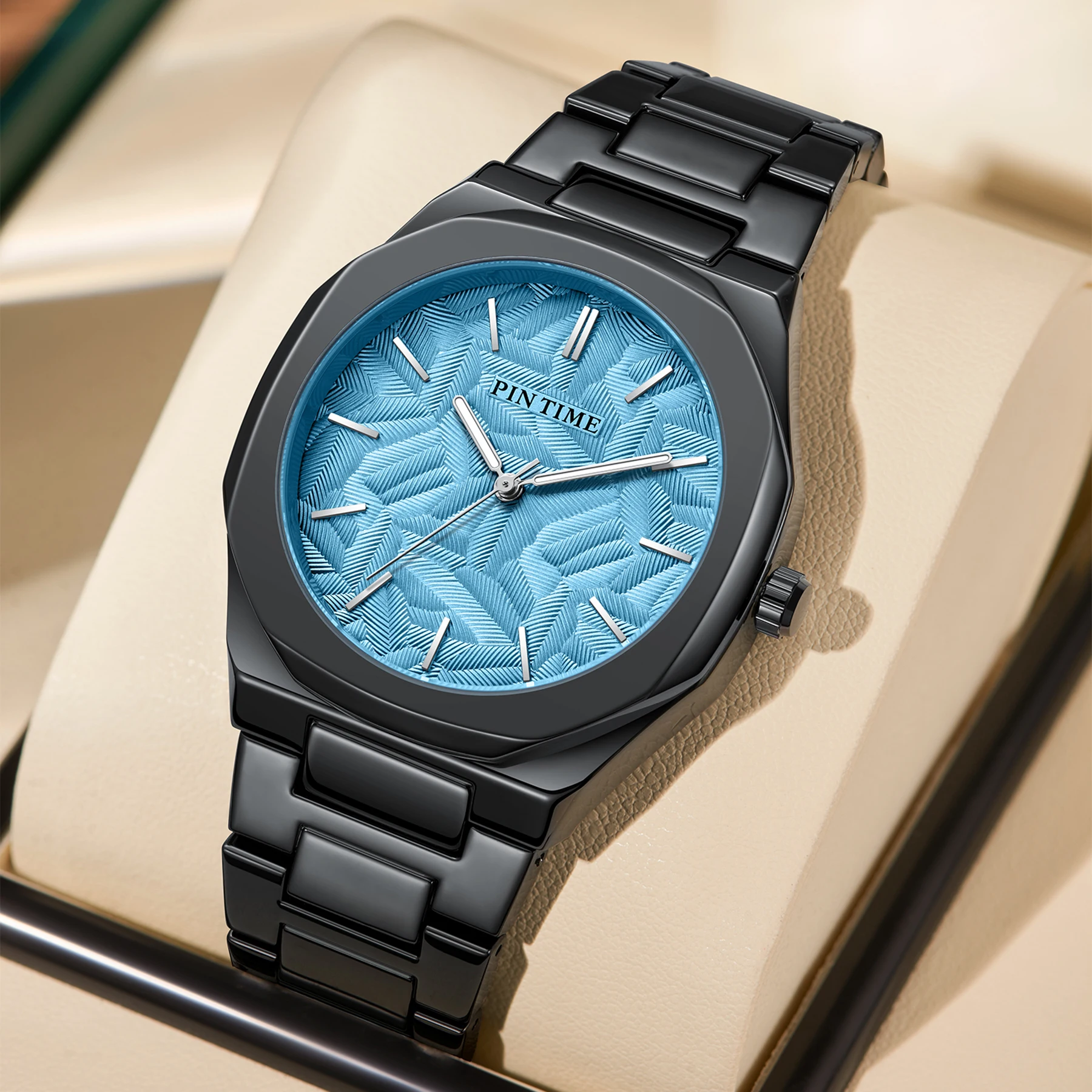Blue Pattern Dial Brand Original Steel Quartz Watches For Men Luxury Date Display Luminous Fashion Men's Watch Relogios Clock