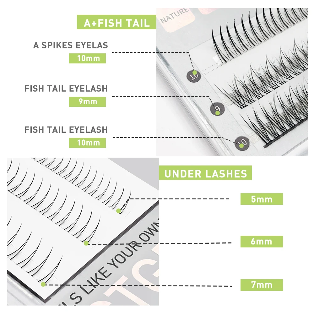 A/M Shape Spikes Fish Tail Cluster Eyelash Mix Heat Bonded Extension V Under Lower Lashes Individual Makeup DIY Premade Fan Set