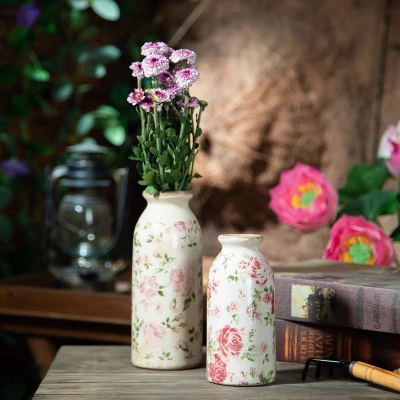 Vintage Pastoral Style Ceramic Vase Creative Home Decoration Vase Flower Arrangement Hydroponic Vessel High-end Decorative Piece