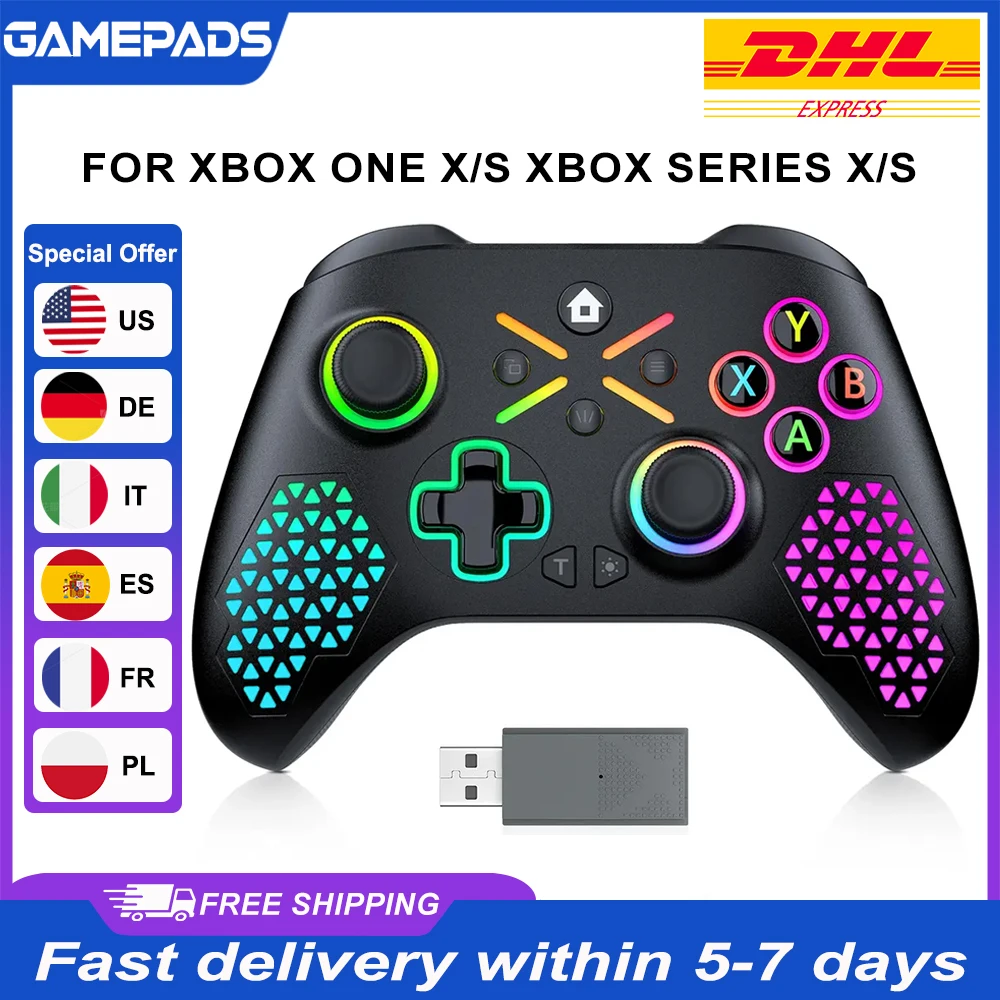 RGB-Funk-Controller für Xbox, kompatibel mit Xbox One/Xbox Series X/S/PC, Xbox One-Controller mit 650-mAh-Akku, Gamepad, Multifunktions-Joystick.